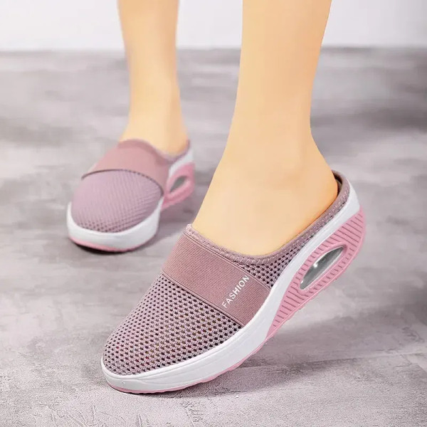 Color: Dark Grey, Shoe Size: 41 - Air Cushion Slip-On Women Walking Shoes Orthopedic Diabetic Ladie F640-12000036665308767