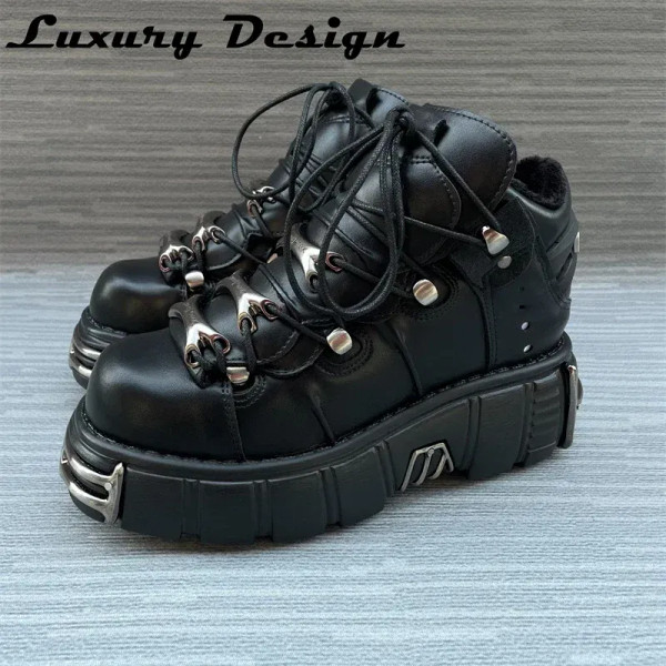 Color: Assorted, Shoe Size: 43 - Punk Style Women Sneakers Lace-up 6CM Platform Shoes Woman Creeper F640-12000042136996508