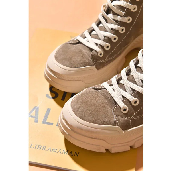 Color: black, Shoe Size: 6 - BeauToday Casual Sneakers Women Suede Leather Round Toe Lace-Free High F640-10000015693275345