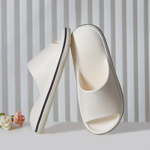 Color: Beige, Shoe Size: 39 - Women Summer EVA Slipper Solid Color couple Beach slippers 2024 Solid F640-12000037253807165