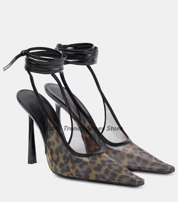Color: Brown, Shoe Size: 41, Ships From: CHINA - European and American Leopard Print Mesh High-heel F640-12000044523300341