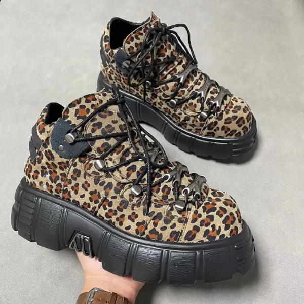 Color: Blue, Shoe Size: 45 - Punk Style Women Sneakers Lace-up 6CM Platform Shoes Woman Creepers Fe F640-12000042136996462