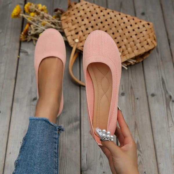 Color: Clear, Shoe Size: 37 - Elastic Knitting Flats Slip on Shoes for Women 2024 Summer Breathable F640-12000037075269604