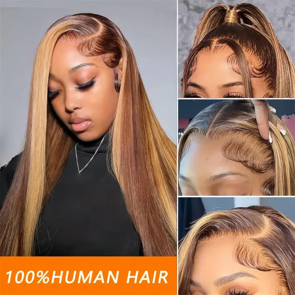 Stretched Length: 8inches, Hair Color: #4, Density: 200%, Ships From: CHINA - Highlight Straight 13 F640-12000044499486949
