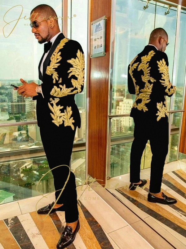 Color: SKY BLUE, Size: One Size - Luxury Groom Wedding Tuxedos Gold Sequins Appliques Black Men Sui F640-12000044577113810