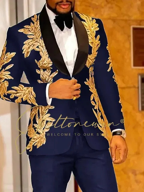 Color: SKY BLUE, Size: One Size - Luxury Groom Wedding Tuxedos Gold Sequins Appliques Black Men Sui F640-12000044577113810