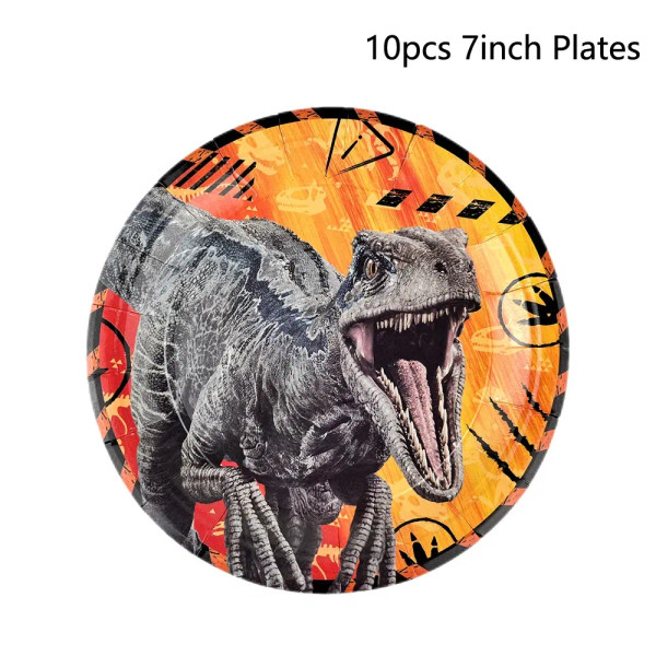 Color: Deep Sapphire - Dinosaur Party Decoration Disposable Tableware Paper Plates Cups Napkin Tabl F640-12000040309105602