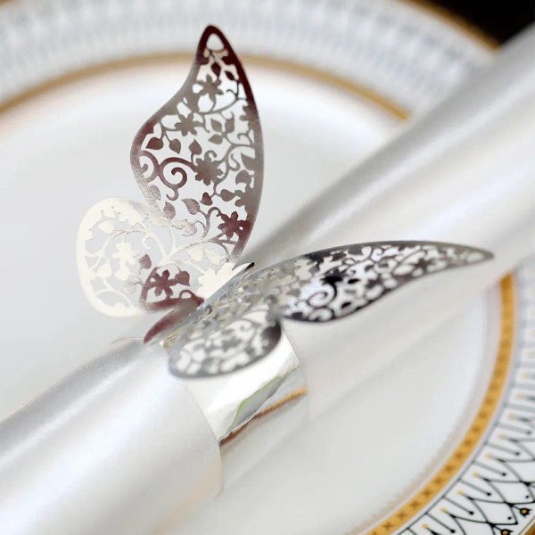 Color: Fluorescence Yellow - 50Pcs Butterfly Paper Rings Napkins Holders Towel Buckle for Wedding B F640-12000035294044129