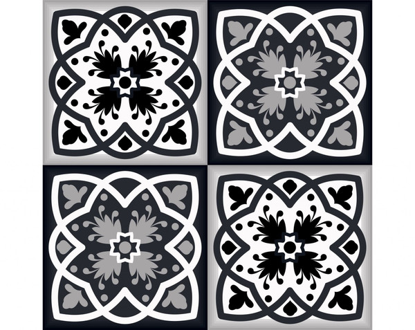 6" X 6" Black White And Gray Baz  Peel And Stick Removable Tiles N270-390720