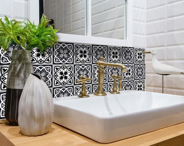 6" X 6" Black White And Gray Baz  Peel And Stick Removable Tiles N270-390720