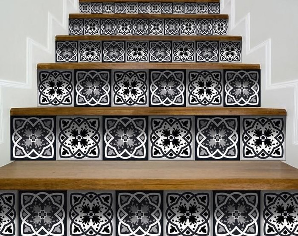 6" X 6" Black White And Gray Baz  Peel And Stick Removable Tiles N270-390720