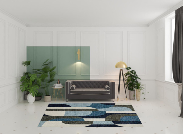 7' X 10' Blue and Gray Geometric Power Loom Area Rug N270-510807