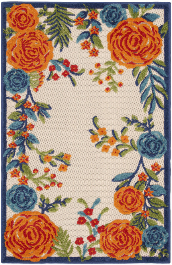 3' X 4' Blue and Orange Floral Power Loom Area Rug N270-527631
