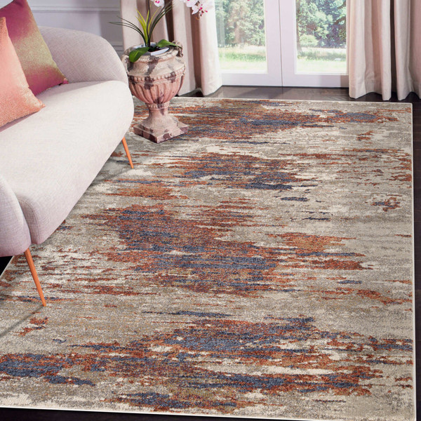 8' X 10' Beige Rust and Blue Abstract Power Loom Area Rug N270-532205