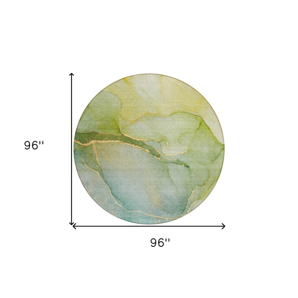 8' Round Green Round Abstract Washable Non Skid Indoor Outdoor Area Rug N270-559807