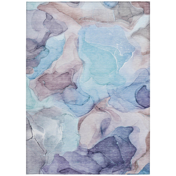 8' X 10' Blue Abstract Washable Non Skid Indoor Outdoor Area Rug N270-559664