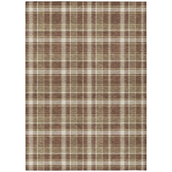 9' X 12' Chocolate and Ivory Plaid Washable Non Skid Indoor Outdoor Area Rug N270-563347
