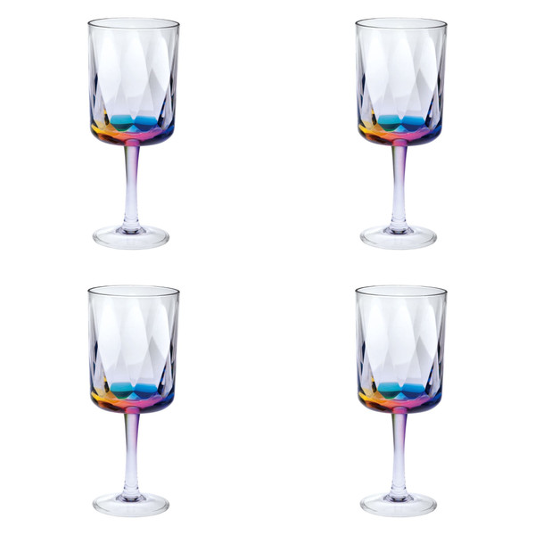 Set of Four Clear and Rainbow Geometric Acrylic Stemmed All Purpose Wine Glasses N270-521117