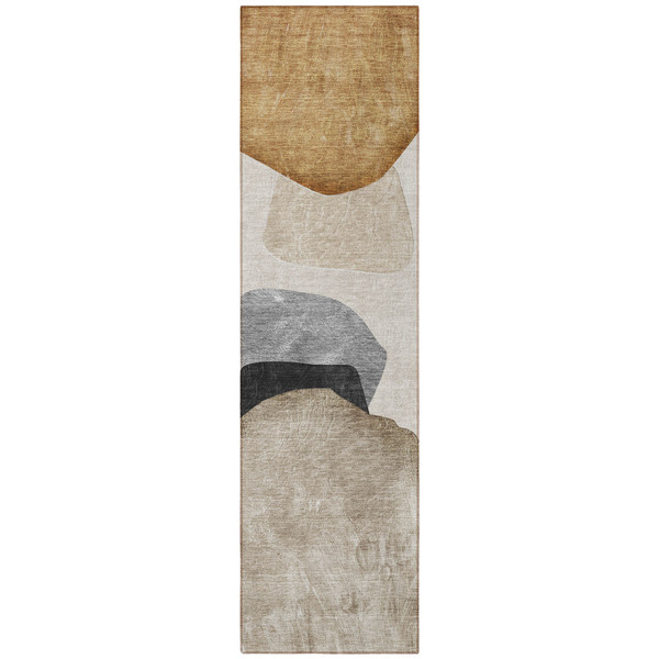 8' Runner Tan Brown and Gray Abstract Washable Non Skid Indoor Outdoor Runner Rug N270-562174