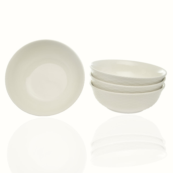 White Four Piece Round Weave Stoneware Service For Four Bowl Set N270-483500