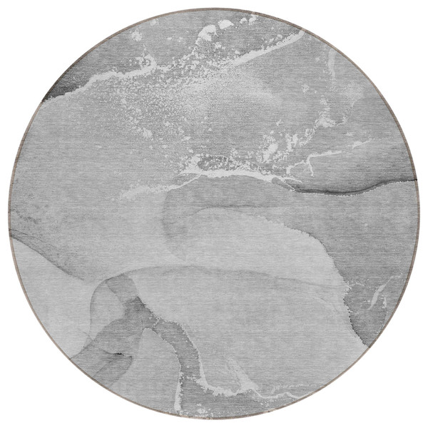 8' Round Gray and Ivory Round Abstract Washable Non Skid Indoor Outdoor Area Rug N270-560261