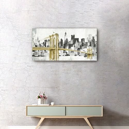 Nyc Golden Bridge Skyline Unframed Print Wall Art N270-399023