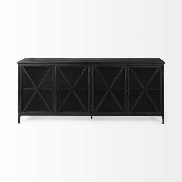 16" Black Iron Sideboard with Four Glass Doors N270-380242