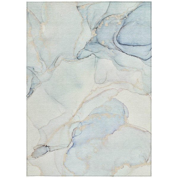 9' X 12' Beige and Blue Abstract Washable Non Skid Indoor Outdoor Area Rug N270-560562