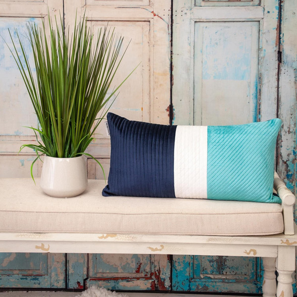 12" X 24" Navy Blue Striped Velvet Throw Pillow N270-402652