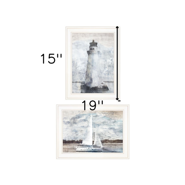 Set Of Two Lighthouse Sailboat 1 White Framed Print Wall Art N270-407079