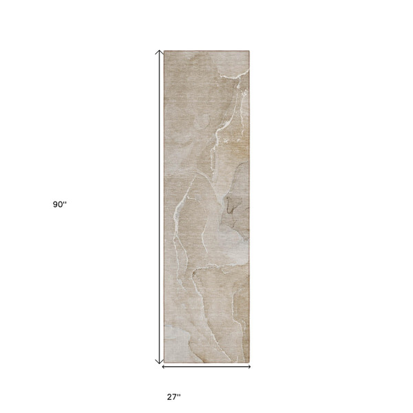 8' Runner Beige Abstract Washable Non Skid Indoor Outdoor Runner Rug N270-559912