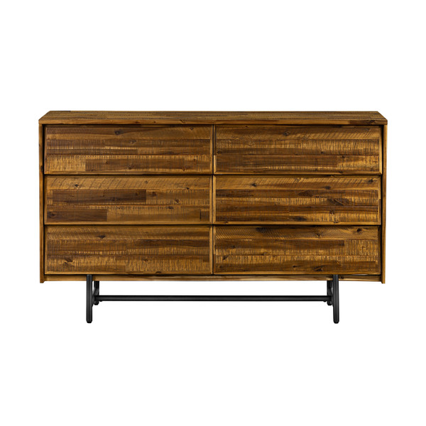 57" Brown and Black Solid Wood Six Drawer Double Dresser N270-518627