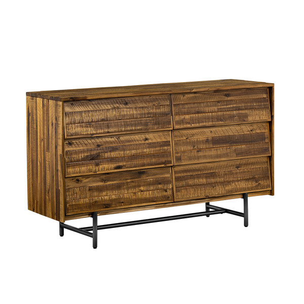 57" Brown and Black Solid Wood Six Drawer Double Dresser N270-518627