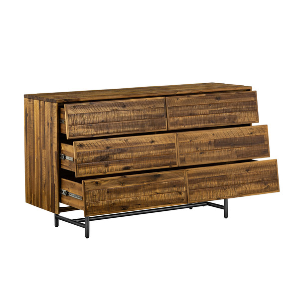 57" Brown and Black Solid Wood Six Drawer Double Dresser N270-518627