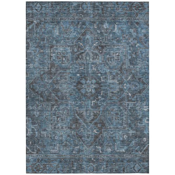 5' X 8' Navy and Black Oriental Washable Non Skid Indoor Outdoor Area Rug N270-563830