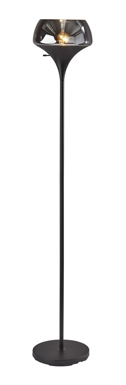 Chalice Mixed Material Torchiere With Black Metal Smoked Glass N270-372858