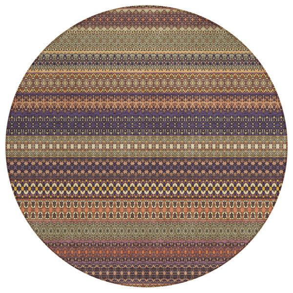 8' Round Orange Round Striped Washable Non Skid Indoor Outdoor Area Rug N270-560767