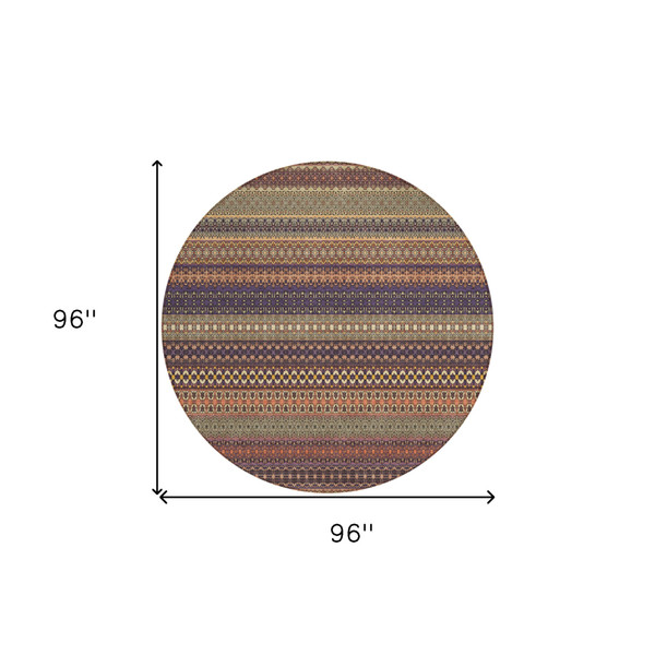 8' Round Orange Round Striped Washable Non Skid Indoor Outdoor Area Rug N270-560767