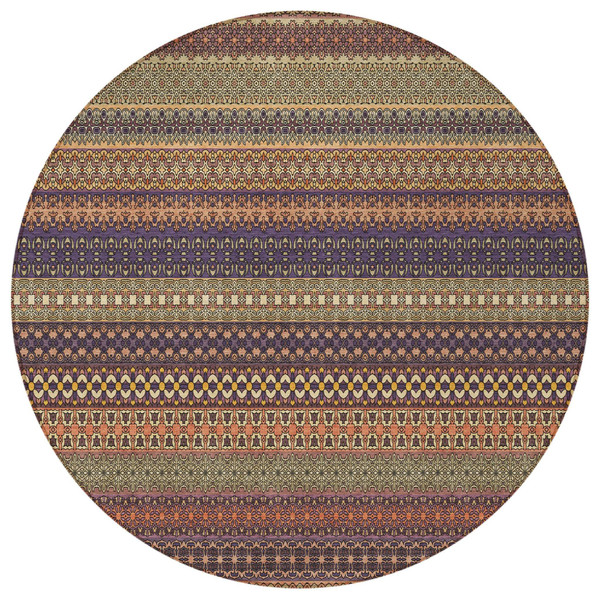 8' Round Orange Round Striped Washable Non Skid Indoor Outdoor Area Rug N270-560767