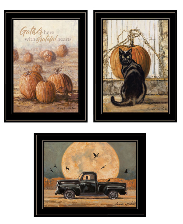 Set Of Three Harvest Moon Black Framed Print Kitchen Wall Art N270-407946