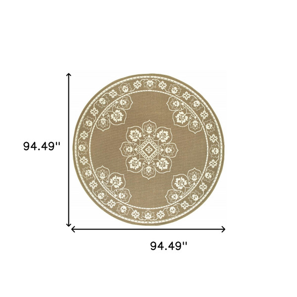 8' X 8' Tan Round Oriental Stain Resistant Indoor Outdoor Area Rug N270-507756