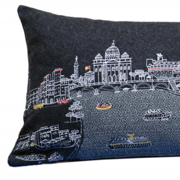 14" X 35" Black Gray and White Hometown Pride Wool Lumbar Throw Pillow N270-482605