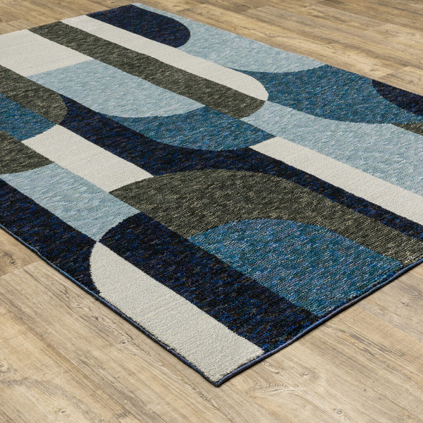 9' X 12' Blue Grey Charcoal and Purple Geometric Power Loom Area Rug N270-510809