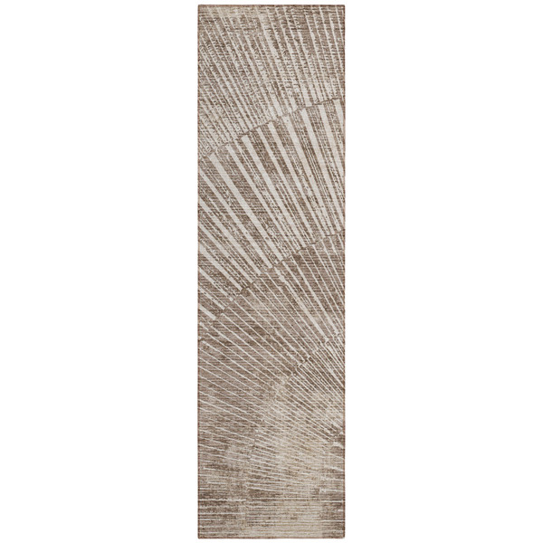 8' Runner Taupe and Ivory Abstract Washable Non Skid Indoor Outdoor Runner Rug N270-561994