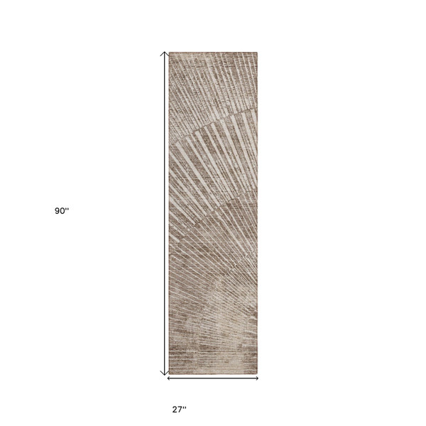8' Runner Taupe and Ivory Abstract Washable Non Skid Indoor Outdoor Runner Rug N270-561994