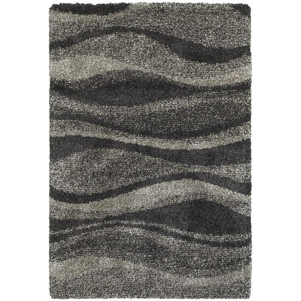 5' X 8' Charcoal Silver And Grey Abstract Shag Power Loom Stain Resistant Area Rug N270-507866