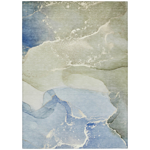 5' X 8' Blue and Green Abstract Washable Indoor Outdoor Area Rug N270-560242
