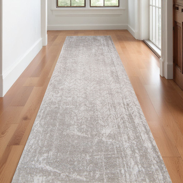10' Gray and White Chevron Non Skid Area Rug N270-551688