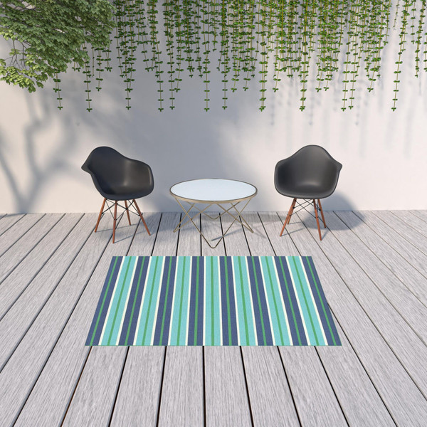5' X 8' Blue and Green Geometric Stain Resistant Indoor Outdoor Area Rug N270-507184