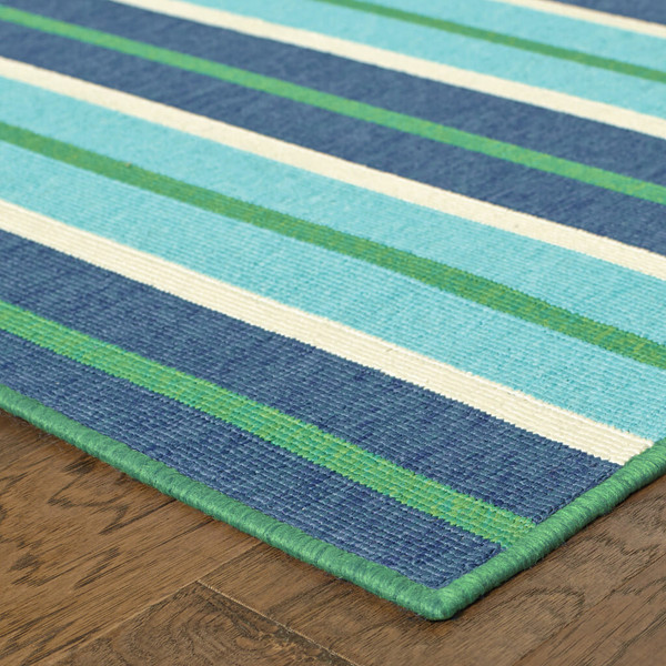 5' X 8' Blue and Green Geometric Stain Resistant Indoor Outdoor Area Rug N270-507184